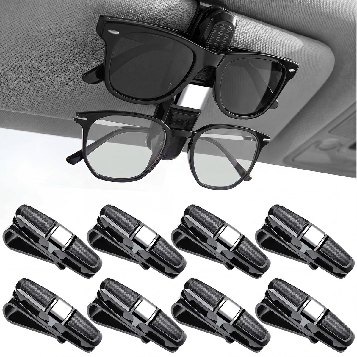 Konohan 8 Pack Sunglasses Holder for Car Visor, Rotational Clip, Silver