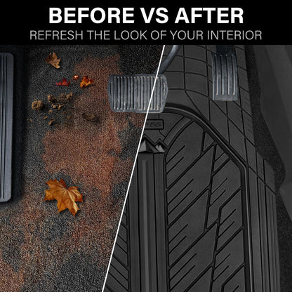CAR PASS Heavy Rubber Car Floor Mats, Deep Waterproof Car Mats All Weather, Universal Trim-to Fit Automotive Floor Mats for Car SUV Truck Van, Durable Floor Liners Solid Black