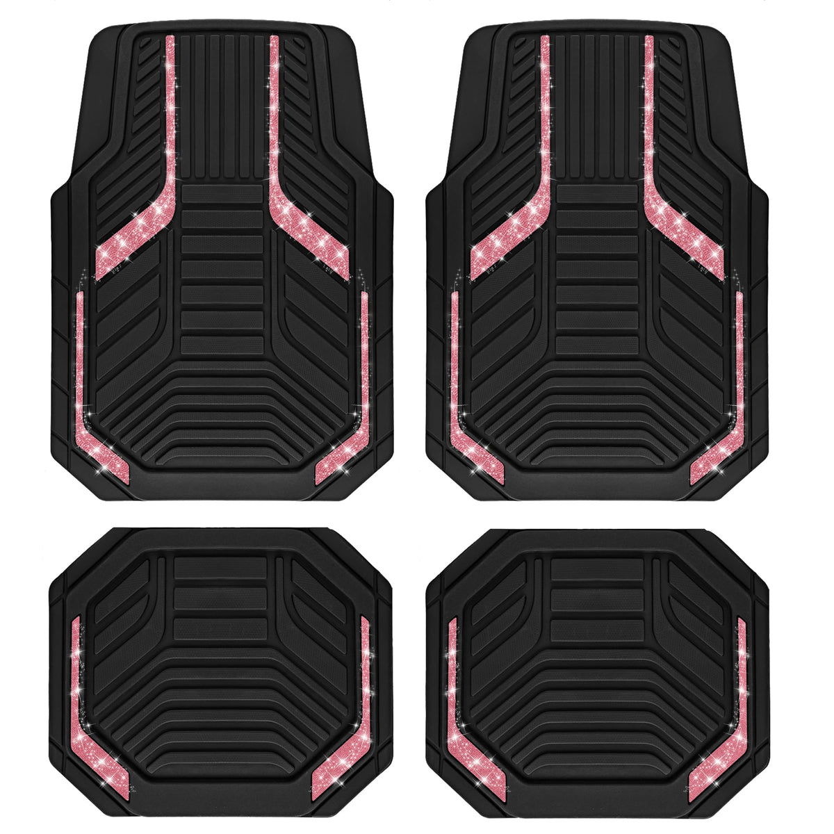 PIC AUTO Heavy Duty Rubber Floor Mats, Purple Aluminum Film Car Mats Set, Front and Rear Car Mats with Anti-Slip Backing, All Weather Protection, Trim-to-Fit for Automotive SUV, Sedan, Van