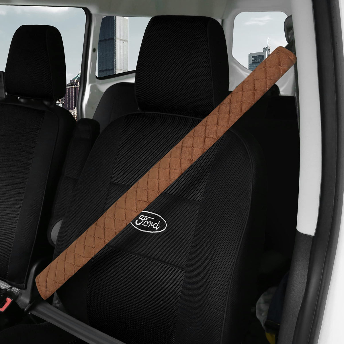 HighnessHwoo Extra Long Seatbelt Covers for Adults Kids Women & Men, Soft Car Seat Belt Strap Cushion for for truck & bus drivers only, Shoulder Neck Chest Protector Pads, 1pc, Beige, 25.5in