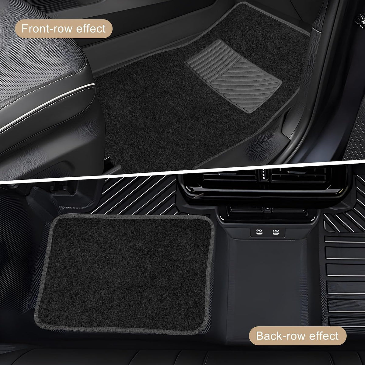 4 PCS Car Floor Mats, Anti-Slip Front & Rear Auto Carpet Pad for All Weather Protection, Waterproof Floor Mat Heavy Duty Protective Pad Universal for Cars Trucks SUVs (Black)