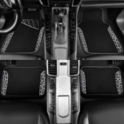 CAR PASS Waterproof Universal Car Floor Mats, Leopard Print Car Mats Fit for SUV,Vans,sedans, Trucks,Set of 4pcs Car Carpet with Driver Heel Pad and Nibs Backing, Leopard Car Accessories Gray Leopard