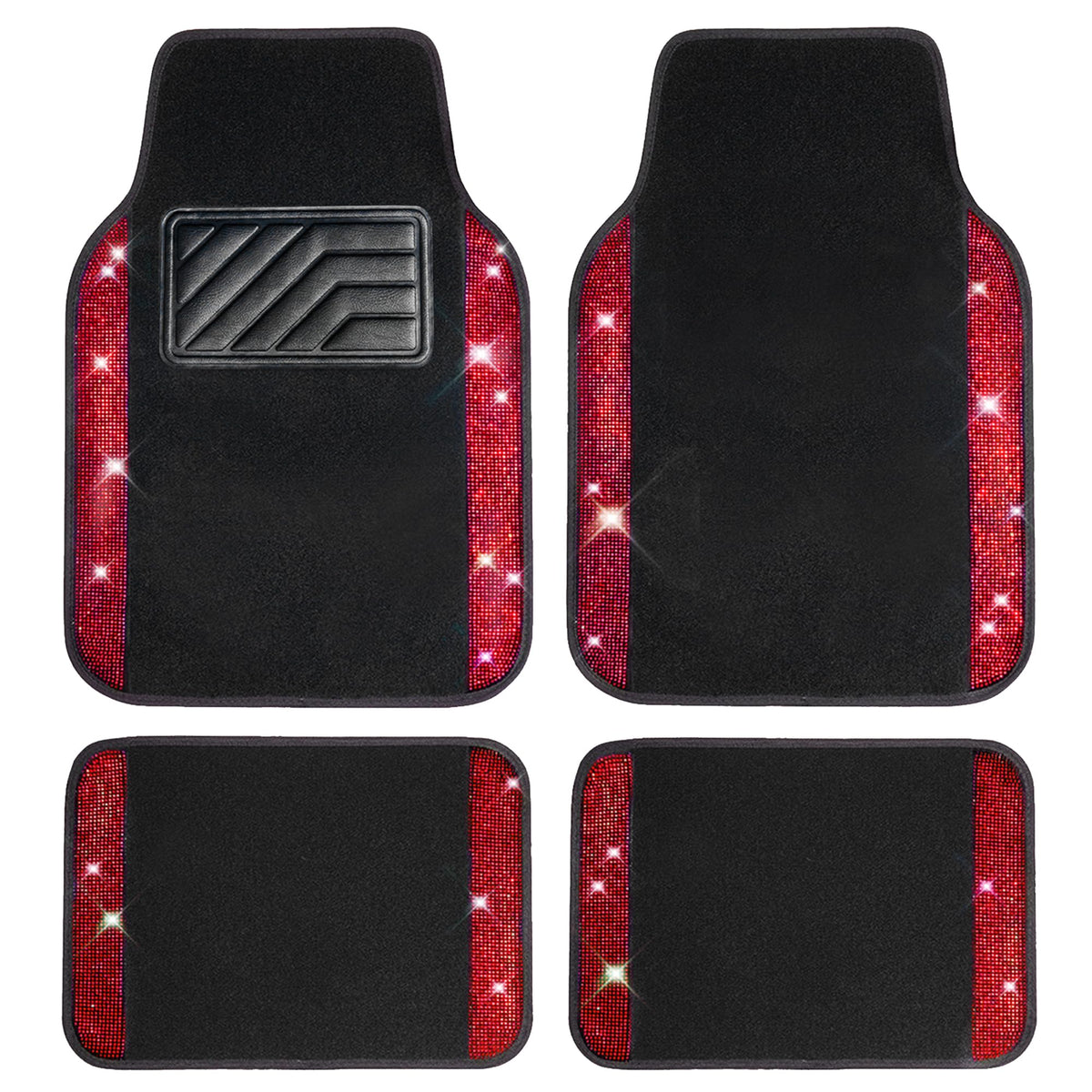 CAR PASS Bling Diamond Car Floor Mats, Sparkling Crystal Shining Glitter Rhinestone Carpet, Anti-Slip PVC Heel Pad Waterproof Universal for Automotive SUV,Sedan,Van,4pcs Girl Women Men Black Diamond