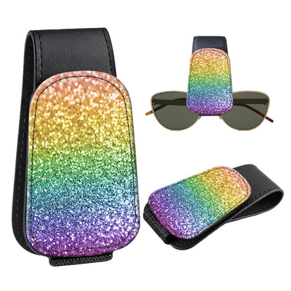 Leather Magnetic Sunglass Holder for Car Sun Visor, Cute Eyeglass Ticket Card Hanger Clip, Universal Auto Interior Accessories for SUV Pickup Truck, Cherry Pattern
