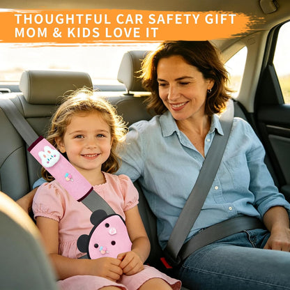 Cute Bunny Seat Belt Cover Pads for Kids – Soft Mesh Seatbelt Cushion, Shoulder & Belly Protector, 2-Piece Set