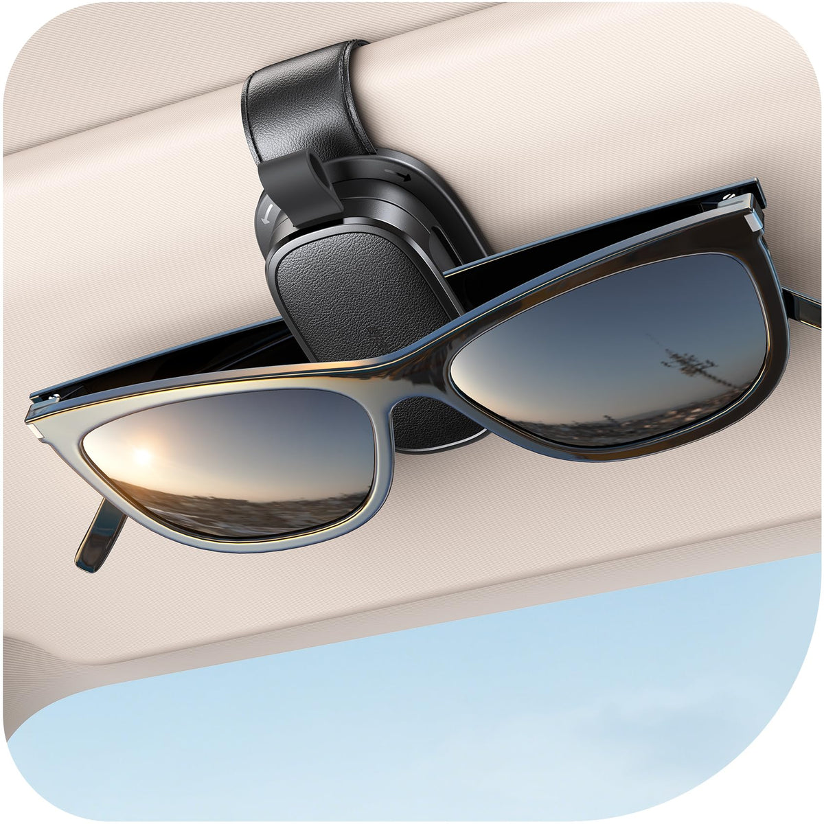 Chfeila 2Pack Sunglass Holder for Car, 360° Rotating & One-Hand Operation Magnetic Glasses Clip, Leather Sun Eyeglass Visor Organizer, Scratch-Free Eyewear Hanger for Car Accessories Gadgets - Black