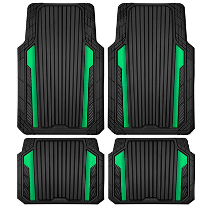 CAR PASS Heavy Duty Rubber Car Mats Metallic, Aluminum Film All Weather Floor Mats Waterproof Universal Trim to Fit Automotive SUV Sedan Van 4 Piece Anodized Deep Dish Two-Tone Sporty Black Red Chrome