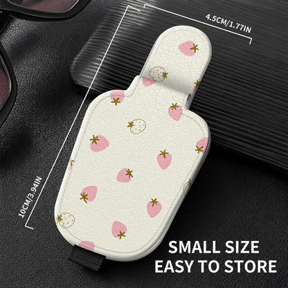 Sunglasses Holder for Car Visor, PU Leather Glasses Clip Organizer, Cute Magnetic Eyeglass Holder for Vehicle Sun Visor, Car Interior Accessory for Women & Men, Tiny Strawberries