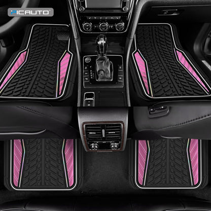 PIC AUTO Car Floor Mats, Pink Aluminum-Molded with Full-Circle Iridescent Inlay Strip Car Mats, Universal-Fit Rubber Mats for Cars, Trucks & SUVs, All-Weather, Non-Slip, Easy-to-Clean Interior Mats