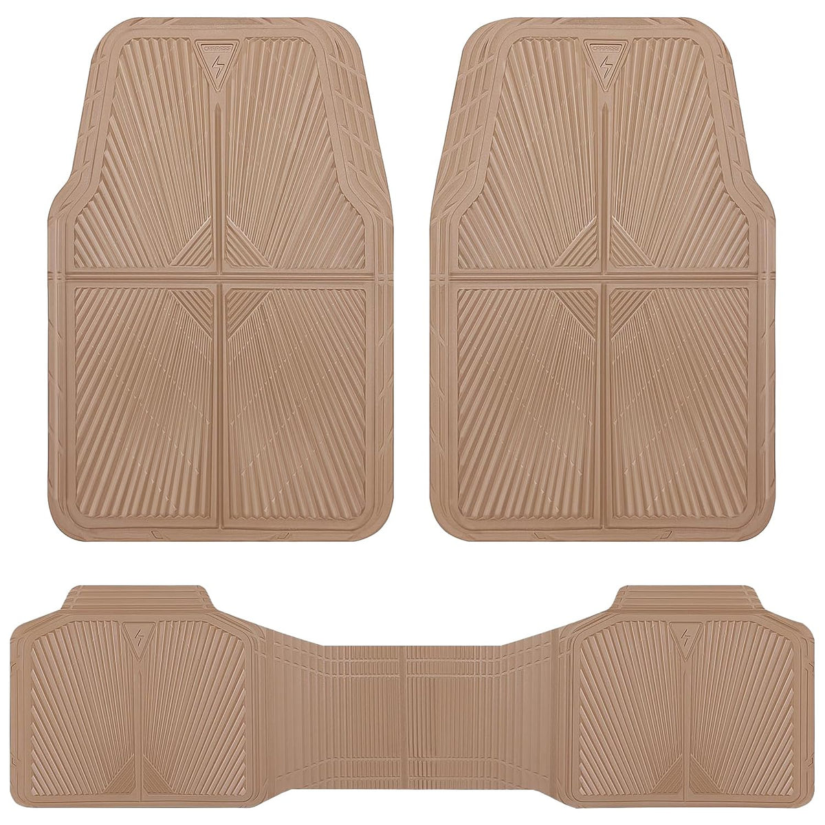 CAR PASS Rubber Floor Mats, All Weather Waterproof Trim-to-Fit Automotive Mats for Cars Trucks SUV, Anti-Slip Easy Clean, Heavy Duty Full Set 3-Piece, All Black