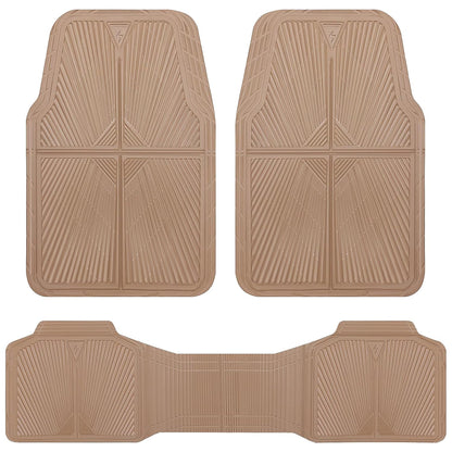CAR PASS Rubber Floor Mats, All Weather Waterproof Trim-to-Fit Automotive Mats for Cars Trucks SUV, Anti-Slip Easy Clean, Heavy Duty Full Set 3-Piece, All Black