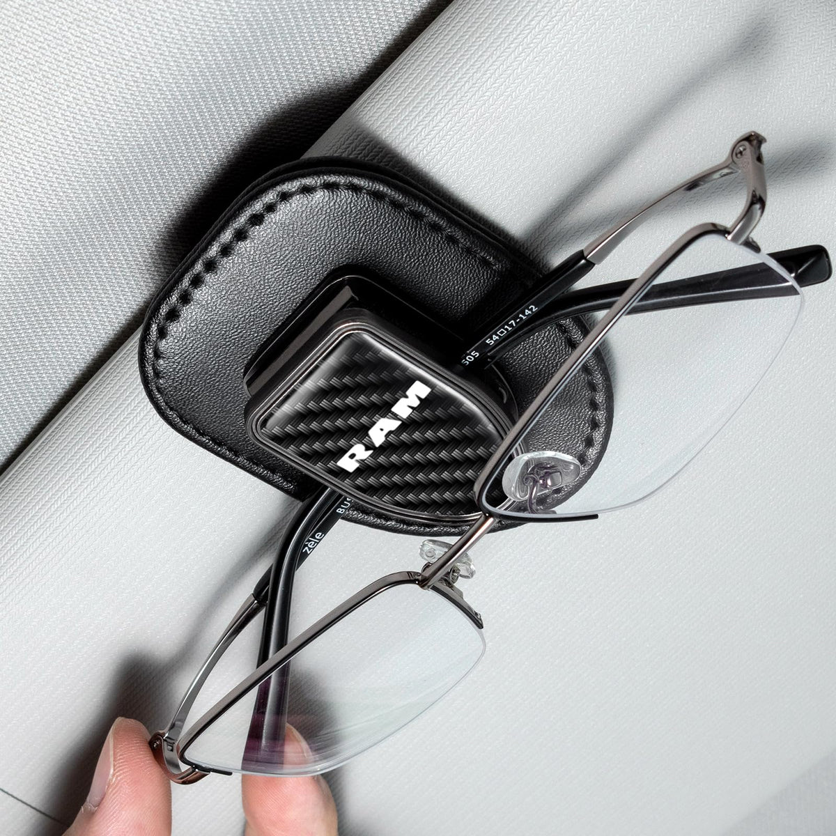 Sunglasses Holder, Leather Glasses Holders Compatible with Dodge Ram Car Sun Visor, Eyeglasses Hanger and Ticket Card Clip Eyeglasses Mount for Car, for Accessories, Black