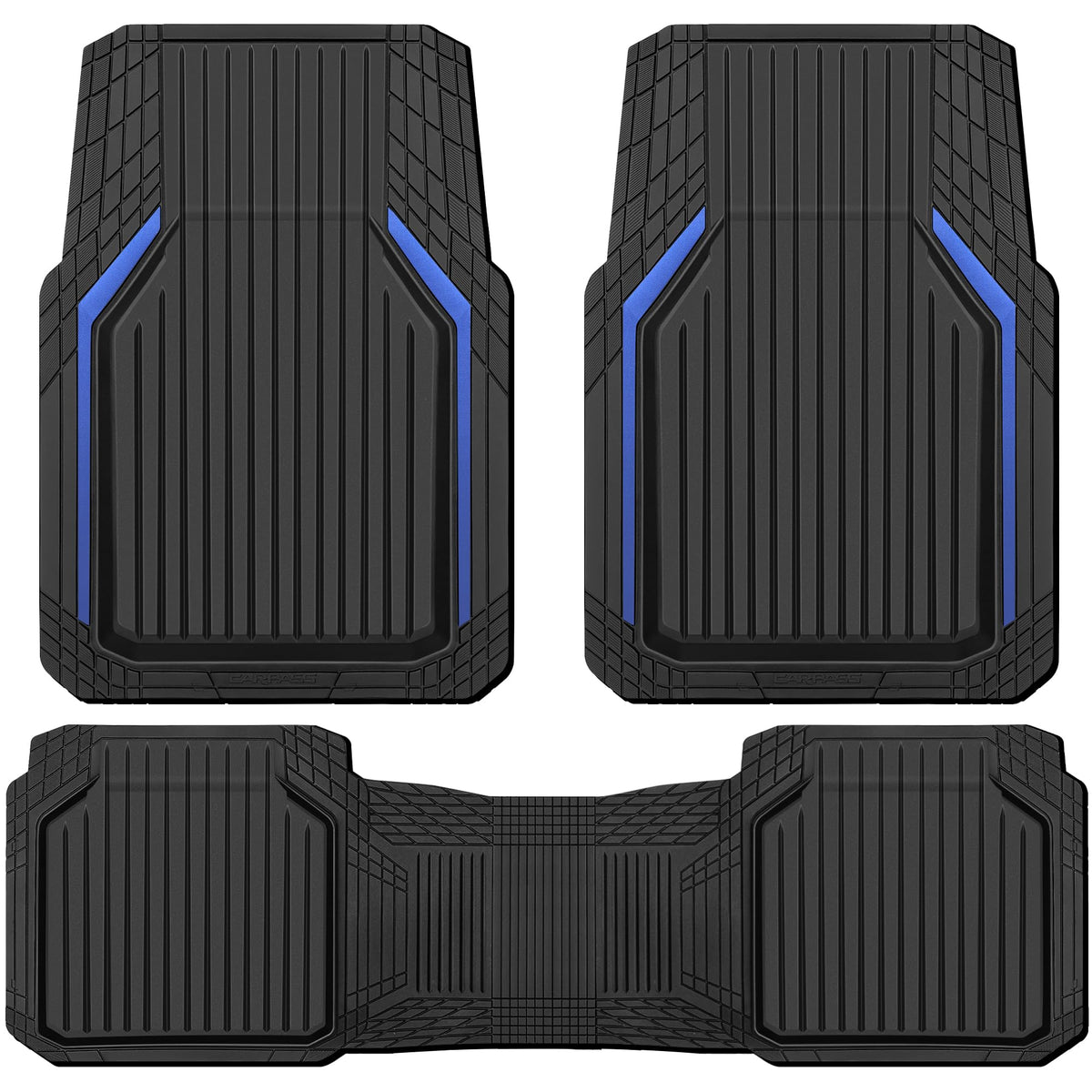 CAR PASS Heavy Duty Rubber Floor Mats for Car, Waterproof All Weather Car Floor Mats, Universal Trim-to-Fit for SUV Truck Sedans Vans, Automotive Floor Mats 3 piece car mats Full Set, Solid Black