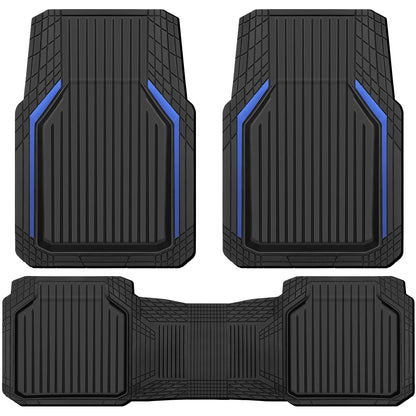 CAR PASS Heavy Duty Rubber Floor Mats for Car, Waterproof All Weather Car Floor Mats, Universal Trim-to-Fit for SUV Truck Sedans Vans, Automotive Floor Mats 3 piece car mats Full Set, Solid Black