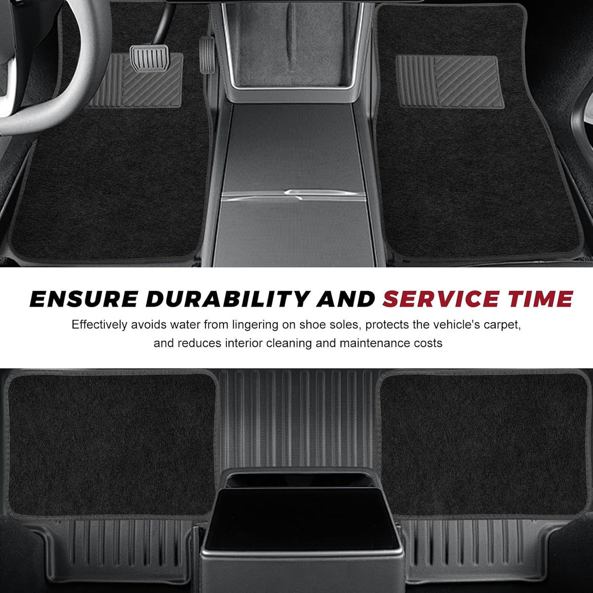 4 PCS Car Floor Mats, Anti-Slip Front & Rear Auto Protective Carpets with Driver Heel Pad, Universal All Weather Floor Mat Classic Matching Heel Pad for Car Truck SUV (Black)