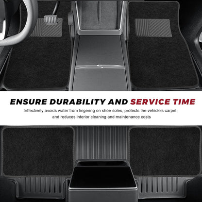 4 PCS Car Floor Mats, Anti-Slip Front & Rear Auto Protective Carpets with Driver Heel Pad, Universal All Weather Floor Mat Classic Matching Heel Pad for Car Truck SUV (Black)