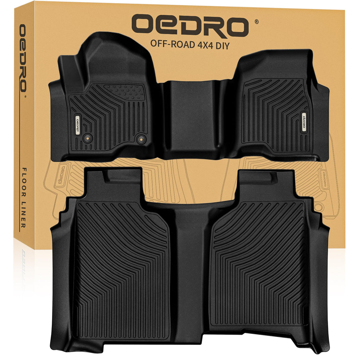 OEDRO Floor Mats Fit for 2019-2026 Chevrolet Silverado GMC Sierra 1500 & 2020-2026 2500HD 3500HD Crew Cab Bench Seat, All-Weather Protection Floor Liners, TPE Material Car Mats, Black