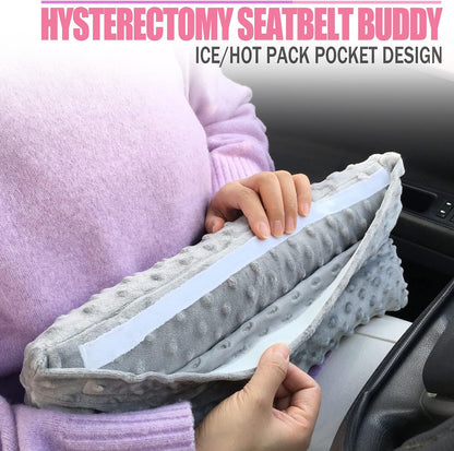 Hysterectomy Seatbelt Pillow Post Abdominal Surgery Myomectomy Pillows with Pocket for Ice/Hot Packs Breast Reduction Belly Incision Tummy Tuck C-Section Recovery Patients Gifts Minky Dot Light Gray