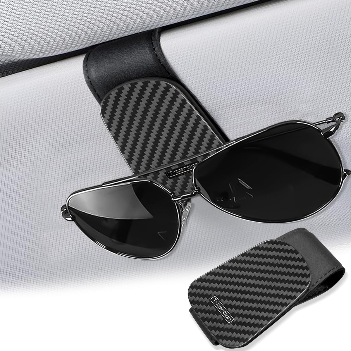 T-carbon 2 Pack Sunglass Holder for Car Sun Visor