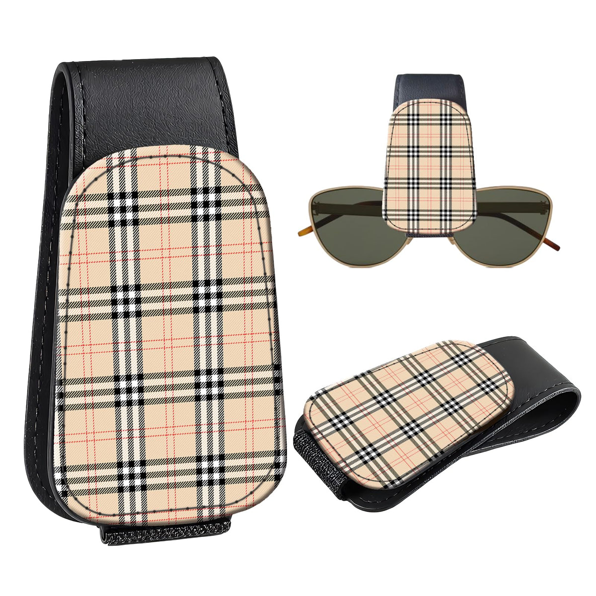 Leather Magnetic Sunglass Holder for Car Sun Visor, Cute Eyeglass Ticket Card Hanger Clip, Universal Auto Interior Accessories for SUV Pickup Truck, Dark Mushroom