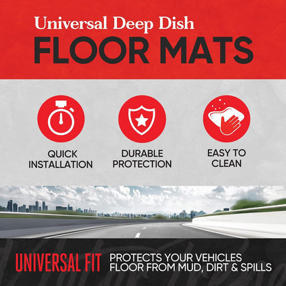 Motor Trend 943-BK FlexTough Defender Car Floor Mats -Next Generation Deep Dish Heavy Duty Contour Liners for Car SUV Truck & Van-All Weather Protection, Trim to Fit Most Vehicles Black