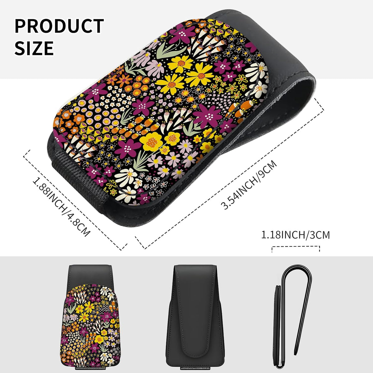 LKKDPS Sunglasses Holder for Car Visor, PU Leather Glasses Clip Organizer, Cute Magnetic Eyeglass Holder for Vehicle Sun Visor, Car Interior Accessory for Women & Men Wildflower Doodle Garden
