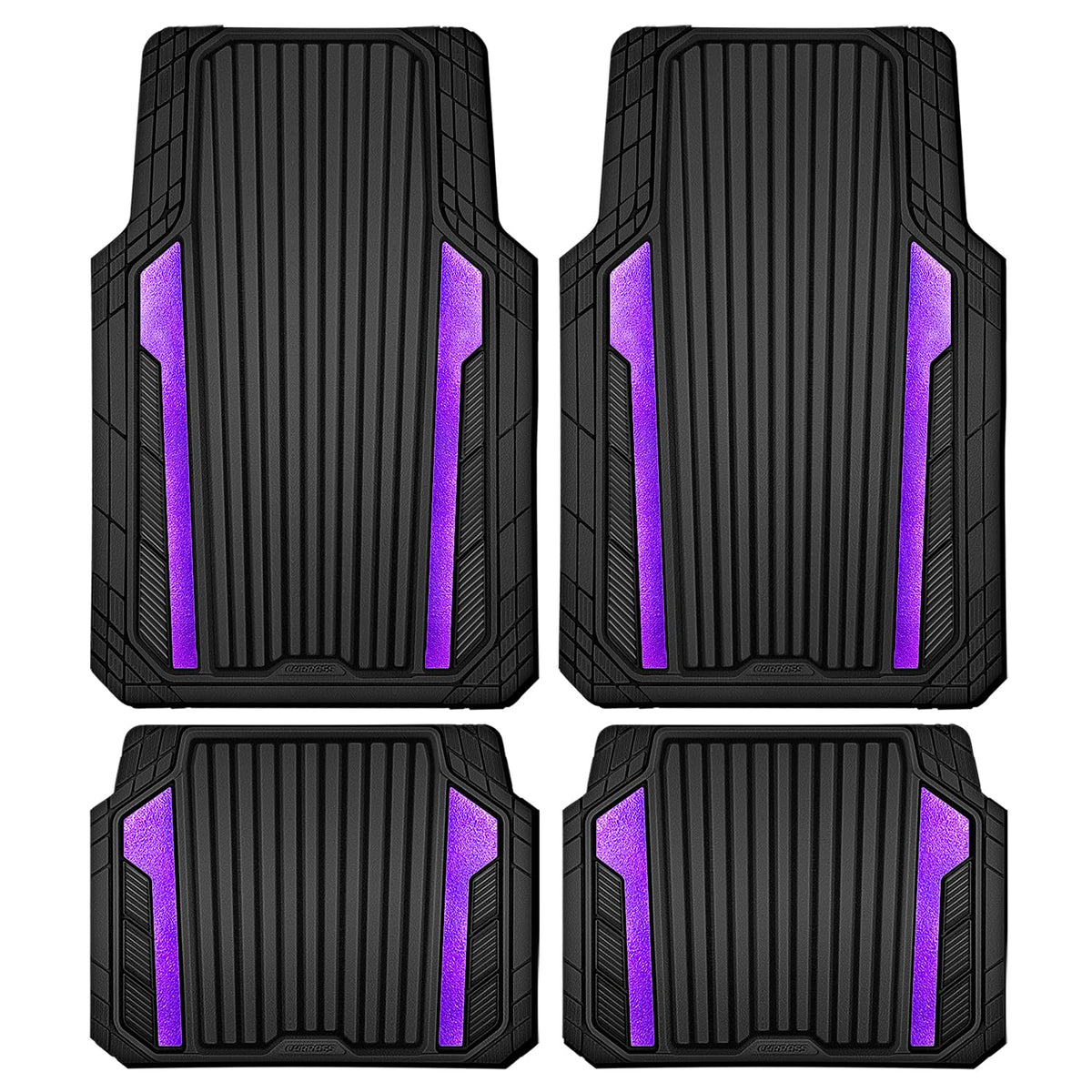 CAR PASS Heavy Duty Rubber Car Mats Metallic,Aluminum Film All Weather Floor Mats Waterproof Universal Trim to Fit Automotive SUV Sedan Van 4 Piece Anodized Deep Dish Two-Tone Sporty Black Blue Chrome