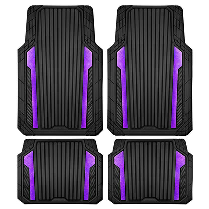CAR PASS Heavy Duty Rubber Car Mats Metallic,Aluminum Film All Weather Floor Mats Waterproof Universal Trim to Fit Automotive SUV Sedan Van 4 Piece Anodized Deep Dish Two-Tone Sporty Black Blue Chrome