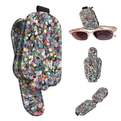 Sunglasses Holder for Car Visor, PU Leather Glasses Clip Organizer, Cute Magnetic Eyeglass Holder for Vehicle Sun Visor, Car Interior Accessory for Women & Men, Glitter