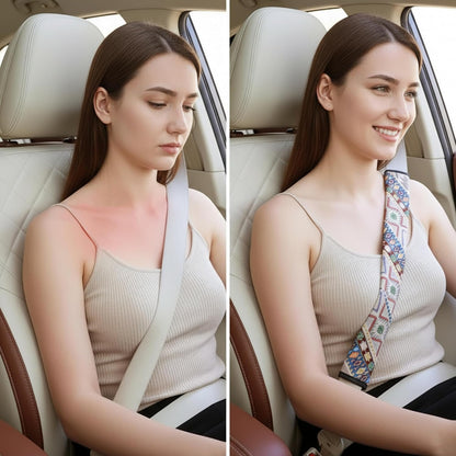 Boho Linen Seat Belt Covers 2 Pack - 19.6" Extra Long Car Shoulder Pads, Natural Breathable Fabric Strap Protector to Prevent Clothes Pilling & Friction, Aesthetic Gift for Women, Family & Friends