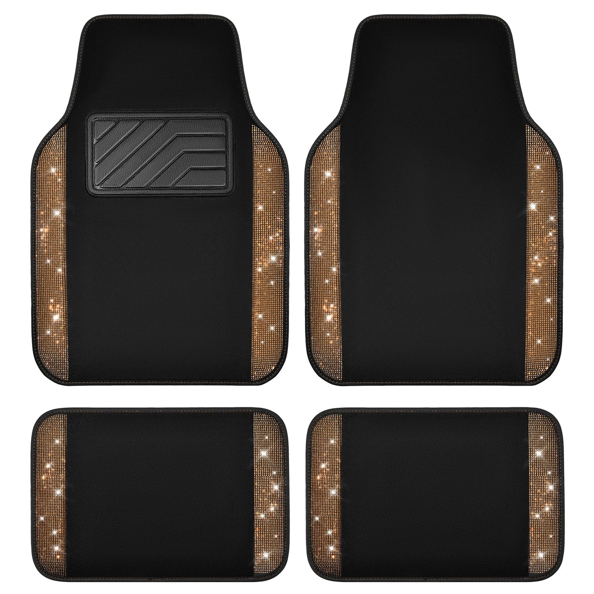 CAR PASS Bling Diamond Car Floor Mats, Sparkling Crystal Shining Glitter Rhinestone Carpet, Anti-Slip PVC Heel Pad Waterproof Universal for Automotive SUV,Sedan,Van,4pcs Girl Women Men Black Diamond