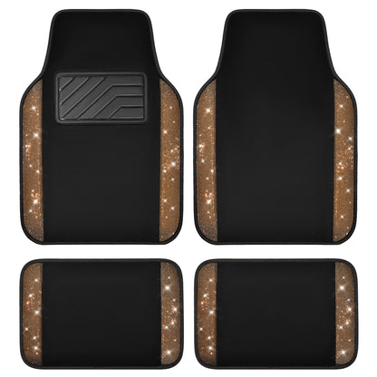 CAR PASS Bling Diamond Car Floor Mats, Sparkling Crystal Shining Glitter Rhinestone Carpet, Anti-Slip PVC Heel Pad Waterproof Universal for Automotive SUV,Sedan,Van,4pcs Girl Women Men Black Diamond