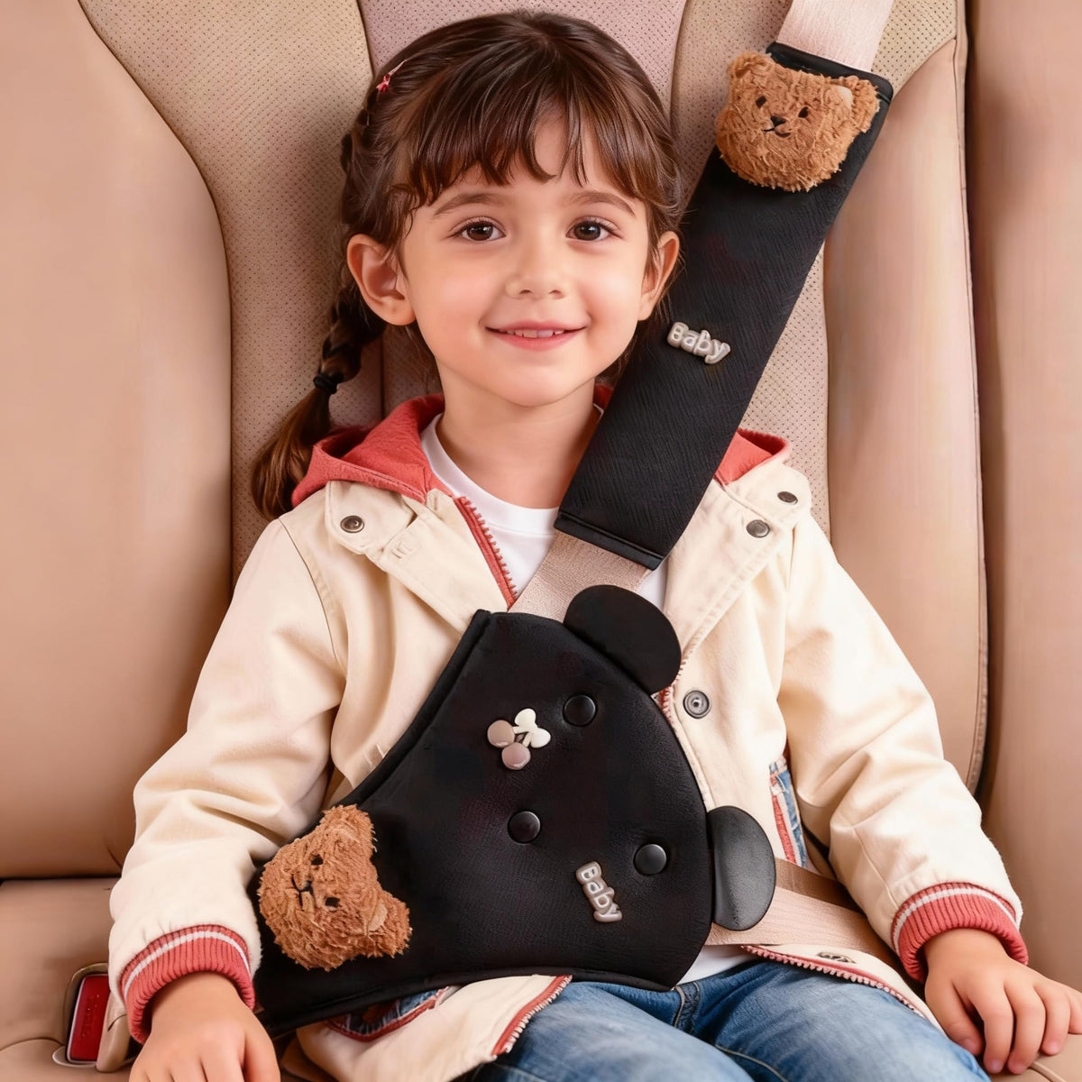 Cute Bunny Seat Belt Cover Pads for Kids – Soft Mesh Seatbelt Cushion, Shoulder & Belly Protector, 2-Piece Set