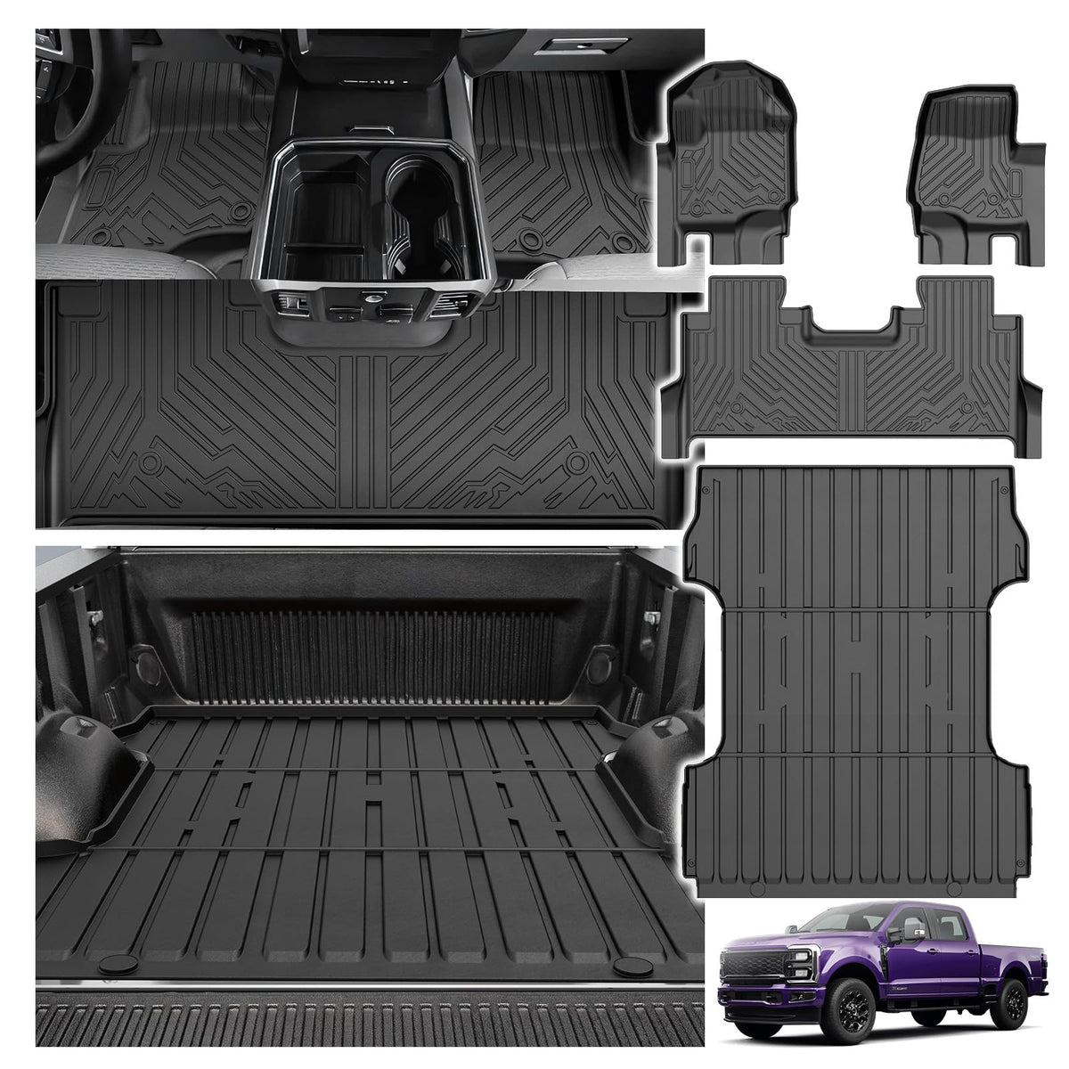 Powerty Floor Mats for 2019-2024 2025 Toyota RAV4 Accessories All Weather Floor Liner 3D TPO 1st & 2nd Row Floor Mat Heavy-Duty Floor Liners(FIT All Models)