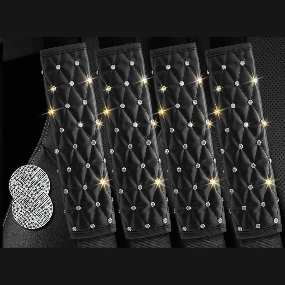2PCS Bling Car Seatbelt Strap Covers for Women Girls - Crystal Rhinestone Velvet Shoulder Pad Protector - Diamond Shine Safety Shoulder Pad, Car Decor Interior Accessories