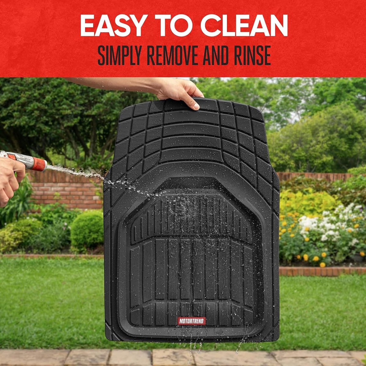 Motor Trend 943-BK FlexTough Defender Car Floor Mats -Next Generation Deep Dish Heavy Duty Contour Liners for Car SUV Truck & Van-All Weather Protection, Trim to Fit Most Vehicles Black