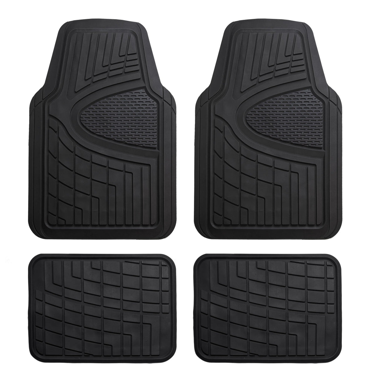 FH Group Premium Liners Tall Channel Trimmable All Weather Rubber Full Set Car Floor Mats (Beige) w. Trimmable All-Season Cargo Liner (Black) - Universal Fit for Cars Trucks and SUVs