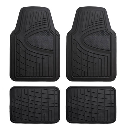 FH Group Premium Liners Tall Channel Trimmable All Weather Rubber Full Set Car Floor Mats (Beige) w. Trimmable All-Season Cargo Liner (Black) - Universal Fit for Cars Trucks and SUVs