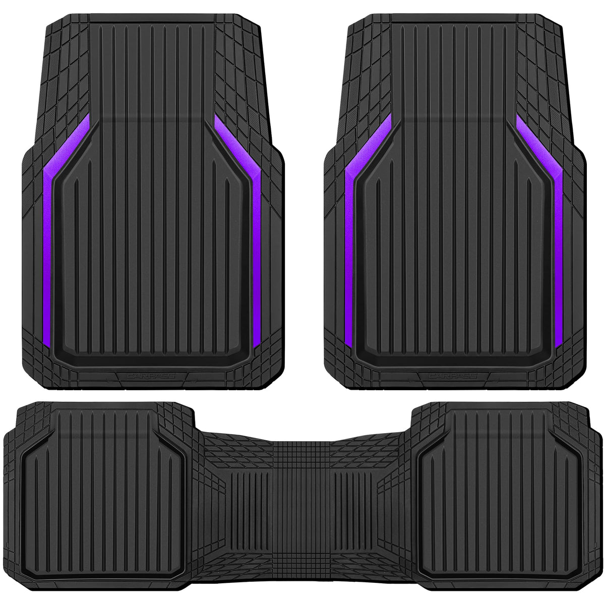 CAR PASS Heavy Duty Rubber Floor Mats for Car, Waterproof All Weather Car Floor Mats, Universal Trim-to-Fit for SUV Truck Sedans Vans, Automotive Floor Mats 3 piece car mats Full Set, Solid Black