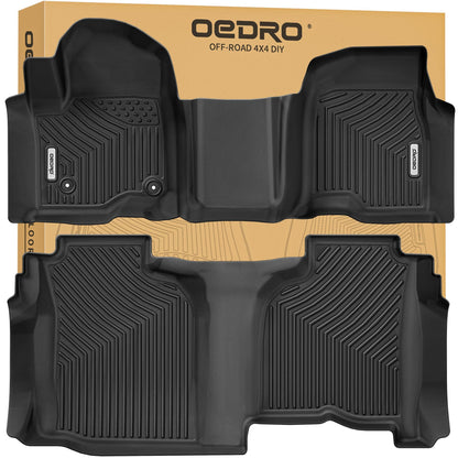OEDRO Floor Mats Fit for 2019-2026 Chevrolet Silverado GMC Sierra 1500 & 2020-2026 2500HD 3500HD Crew Cab Bench Seat, All-Weather Protection Floor Liners, TPE Material Car Mats, Black