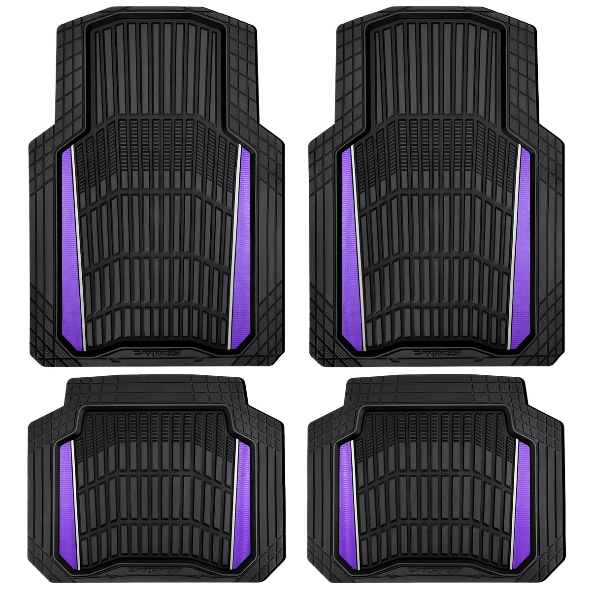 CAR PASS Heavy Duty Rubber Car Floor Mats, Deep Waterproof Car Floor Mats All Weather, Aluminum Film Floor Mats for Cars Non-Slip Universal Trim to Fit for SUVs Trucks Sedans Vans, Black Grey Metallic