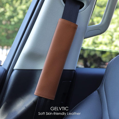 Car Seat Belt Covers for Adults Soft Leather Safety Seatbelt Shoulder Pad Neck Cushion Protector Comfortable Driving Car Accessories Truck SUV Airplane Backpack (SC01Brown-9in-2Pack)