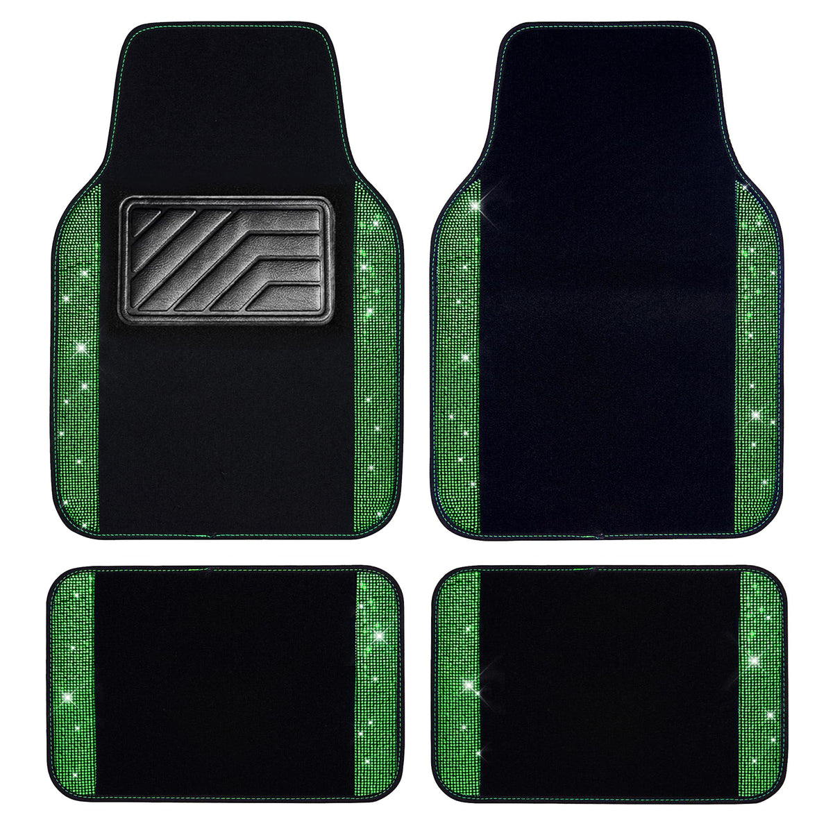 CAR PASS Bling Diamond Car Floor Mats, Sparkling Crystal Shining Glitter Rhinestone Carpet, Anti-Slip PVC Heel Pad Waterproof Universal for Automotive SUV,Sedan,Van,4pcs Girl Women Men Black Diamond