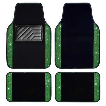 CAR PASS Bling Diamond Car Floor Mats, Sparkling Crystal Shining Glitter Rhinestone Carpet, Anti-Slip PVC Heel Pad Waterproof Universal for Automotive SUV,Sedan,Van,4pcs Girl Women Men Black Diamond