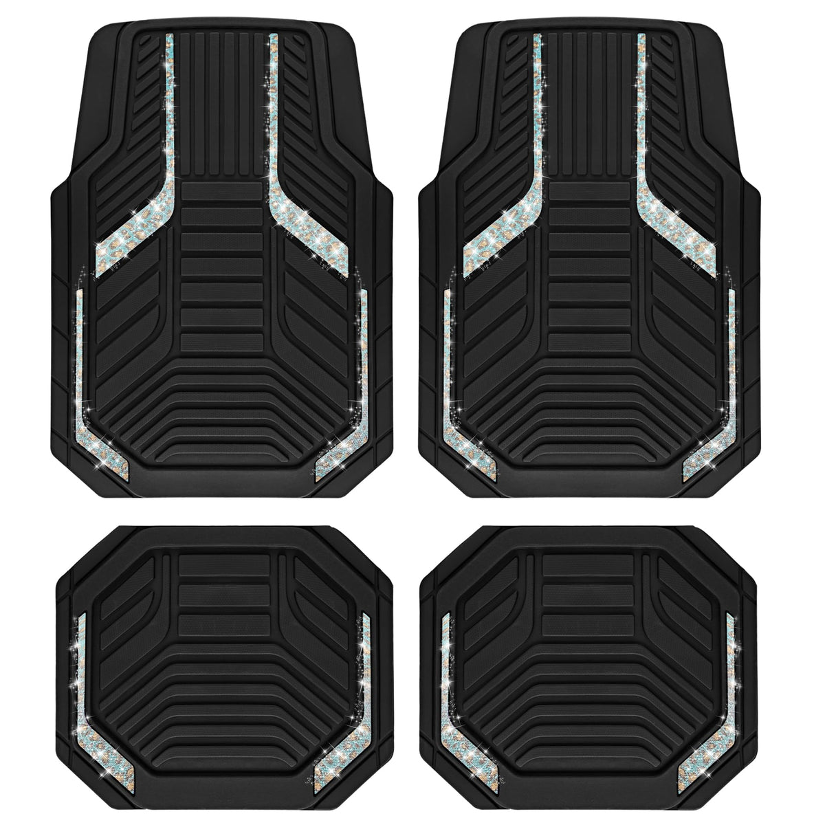 PIC AUTO Heavy Duty Rubber Floor Mats, Purple Aluminum Film Car Mats Set, Front and Rear Car Mats with Anti-Slip Backing, All Weather Protection, Trim-to-Fit for Automotive SUV, Sedan, Van