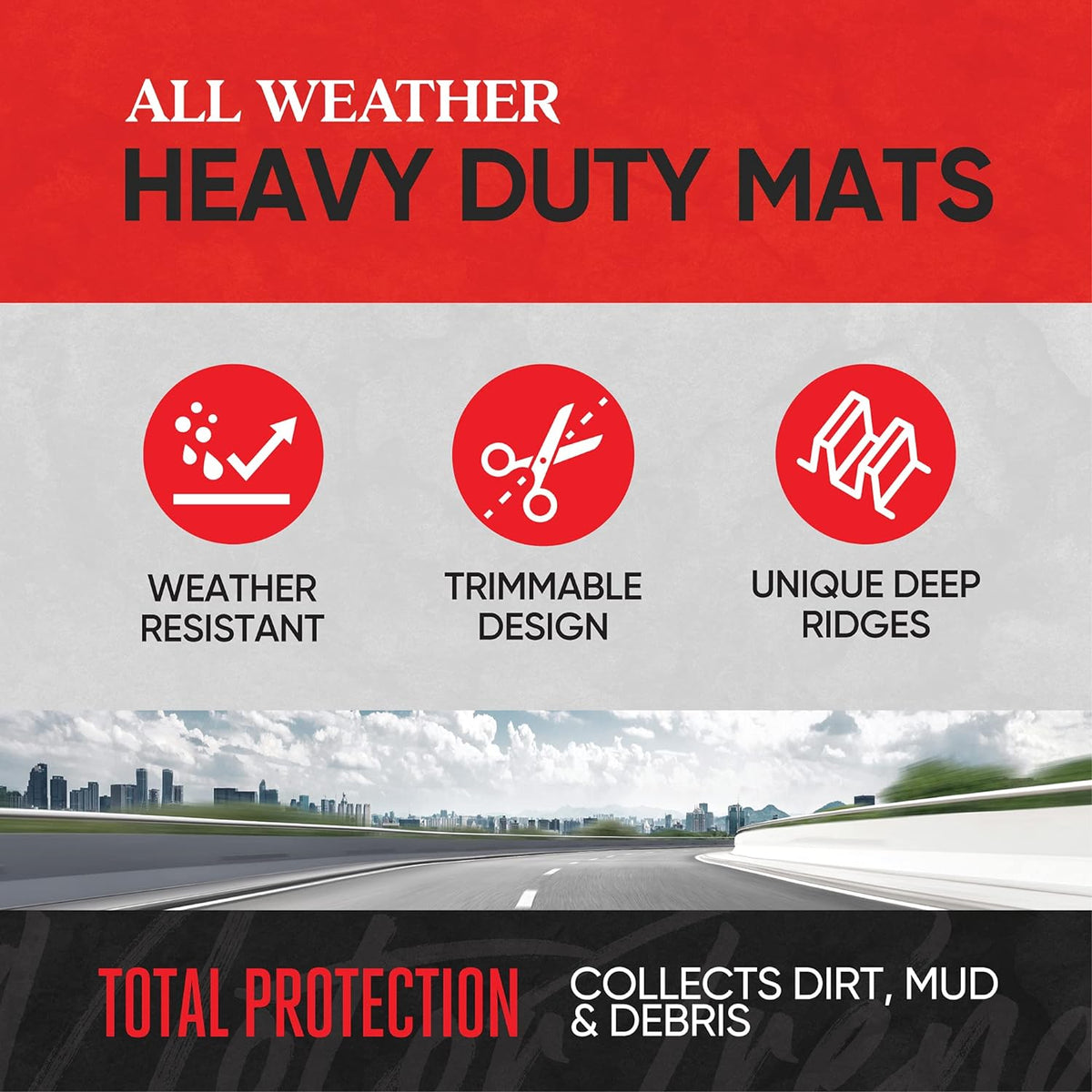 Motor Trend FlexTough™ Advanced Black Rubber Car Floor Mats – Heavy Duty Trim to Fit All Weather Floor Mats for Cars Truck SUV - Automotive Car Interior Floor Liner Protection - Universal Fit
