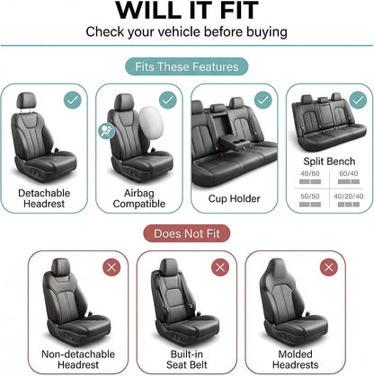 Automotive Seat Covers Beige Black Universal Fit Seat Cover Combo Set with Steering Wheel Cover and Seat Belt Pad (Airbag Compatible and Split Bench)