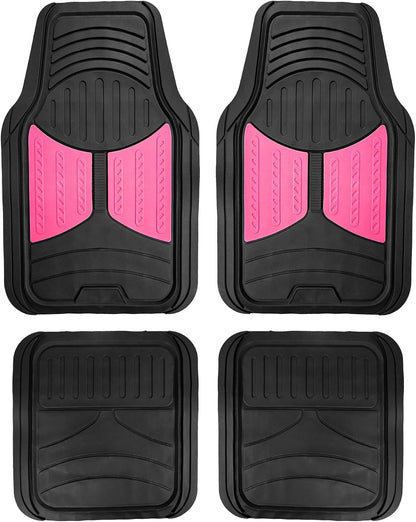 FH Group Automotive Floor Mats - Heavy-Duty Monster Eye Rubber for Cars, Universal Fit Full Set, Climaproof Mats, Trimmable Most Sedan, SUV, Truck Pink