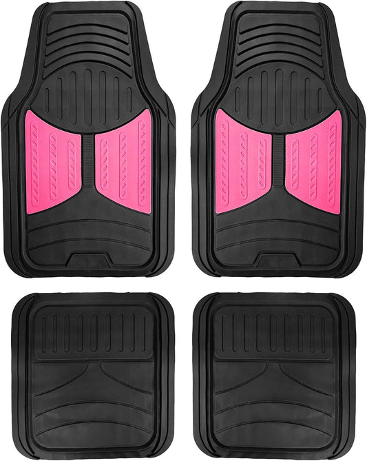 FH Group Automotive Floor Mats - Heavy-Duty Monster Eye Rubber for Cars, Universal Fit Full Set, Climaproof Mats, Trimmable Most Sedan, SUV, Truck Pink