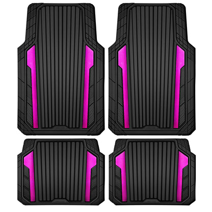 CAR PASS Heavy Duty Rubber Car Mats Metallic, Aluminum Film All Weather Floor Mats Waterproof Universal Trim to Fit Automotive SUV Sedan Van 4 Piece Anodized Deep Dish Two-Tone Sporty Black Red Chrome
